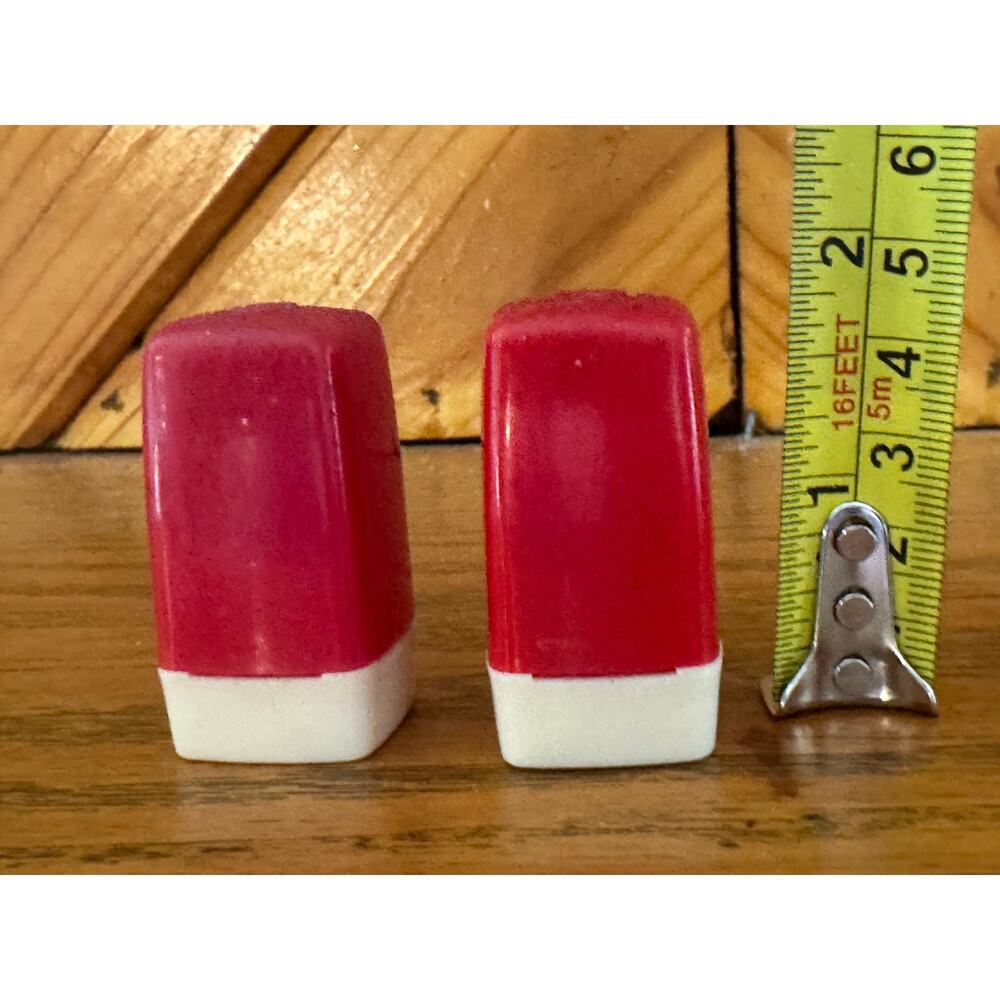 Vintage Red & White Food Stores Salt Pepper Shakers Plastic Advertising Set - Picture 5 of 10